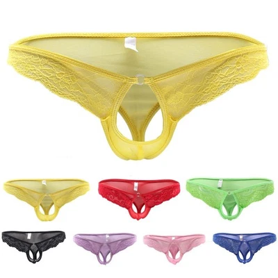 Briefs Lace Low Men's Sexy Lace Low Rise Briefs Thongs Nylon Open Rise T-Back - image 1 of 4