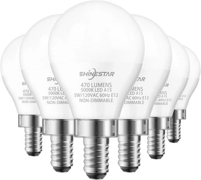 6-Pack Ceiling Fan Light Bulbs E12 Base 40W Eq 5000K Daylight White A15 LED - Image 1 of 4