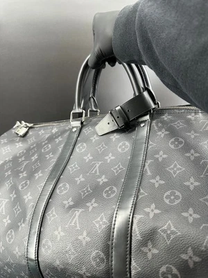 Louis Vuitton Keepall Bandouliere Duffle 55 Monogram Black Canvas W/ Lock & Key - Image 1 of 4