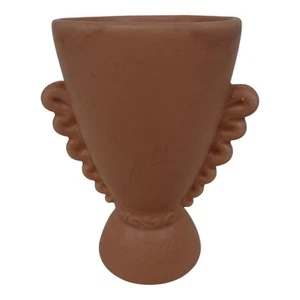 Vintage Pottery Pink 6" Ceramic Vase Art Deco Mid Century 2 Ruffled Handles - Picture 1 of 14