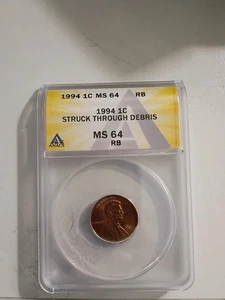 1994 Lincoln Cent Anacs Certified Stuck Thru Debris Lincolns Nose. #7899489 RB. - Picture 1 of 4