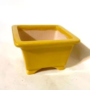 Japanese Tokoname Bonsai  Pot / made by Shozan 9.5cm (3.7") yellow square - Picture 1 of 4