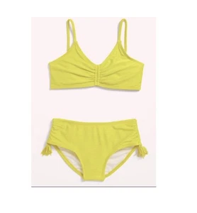 Girls Old Navy lime bikini ribbed ruched tie tassel bottoms size 6/7 - Picture 1 of 5