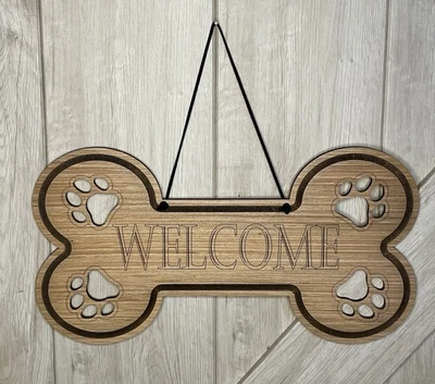 Letrero de hueso de perro de bienvenida patas mascota Foto 1 de 3