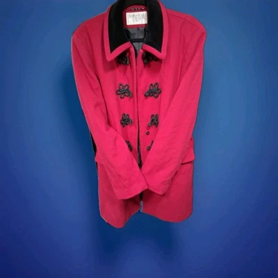 International Scene Woman's Size 8 Red /Black Trim Pea Coat Made In Russia - Image 1 of 4
