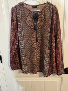 #5863. Tolani Damen 100% Seide V-Ausschnitt 3/4 Arm Boho Bluse. Gr. M - Oversize - Bild 1 von 13