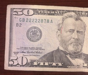 2004 A FRN $50 Dollar Bill Five Of A Kind 2’s Fancy Serial Number GB22222878A - Picture 1 of 3