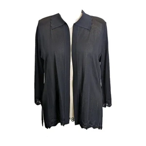 Exclusively Misook Woman Cardigan Sweater Black Scallop Hem & Cuffs Size 1X - Picture 1 of 13