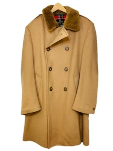 Vtg Zero King Over Coat Mens 46 Brown Virgin Wool Red Plaid Lining Fur Collar - Picture 1 of 6