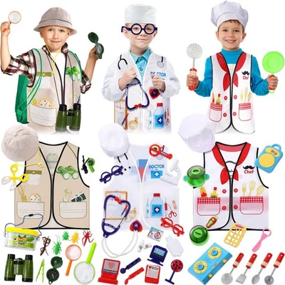 3 Conjuntos de Ropa de Vestir para Niños Niñas, Explorador Doctor Chef Juego de Rol Conjunto... Foto 1 de 4