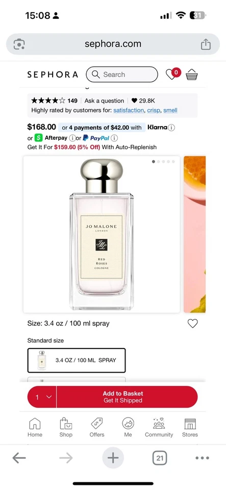 Jo Malone Red Roses 3,4 OZ eau de cologne para mujer Foto 1 de 1