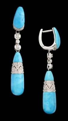 Orecchini pendenti pendenti in turchese blu per donna Nuovi gioielli in... - Immagine 1 di 4