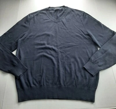 Suéter Nautica Para Hombres Cuello en V Talla Mediana Azul Marino 100% Algodón Tejido Foto 1 de 4