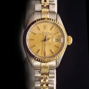 Rolex Date Ladies 2Tone 14K Yellow Gold Steel Watch Jubilee Band Champagne  - Picture 1 of 6