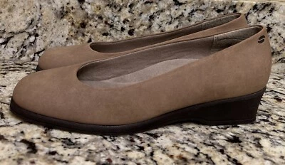 Sapatos de salto cunha baixo couro marrom 7,5 Softspots biqueira arredondada carreira Casua - Imagem 1 de 4