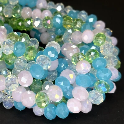 Glasperlen Glasschliffperlen Kristallperlen CRYSTAL TÜRKIS GRÜN 8x6mm 65 Perlen - Bild 1 von 2