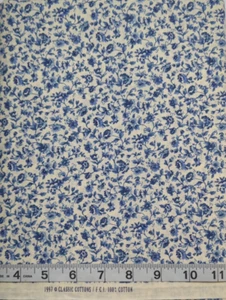 1997 Blue Vining Florals On Cream BTY Classic Cottons Sew Quilt Craft Fabric - Picture 1 of 3