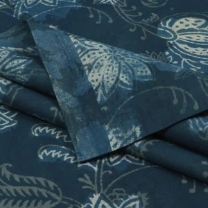 Indian 5 Yard Hand Block Indigo Print 100% Cotton Dressmaking Craft Fabric - Picture 1 of 8