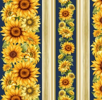 Sunflower Farm by Timeless Treasures Border Stripe Cotton Fabric by The Yard - Image 1 of 4