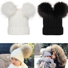 Newborn Kids Baby Boy Girl Double Fur Pom Hat Winter Warm Knit Bobble Beanie