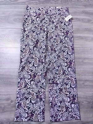 Lands End Pants Women Medium 10-12 Purple Paisley Starfish Straight Leg Mid Rise - Image 1 of 4