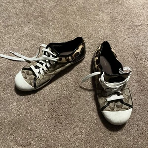 Coach Zorra Khaki Signature Logo Leopard Calf Hair Sneakers Shoes Size 10 - Picture 1 of 14