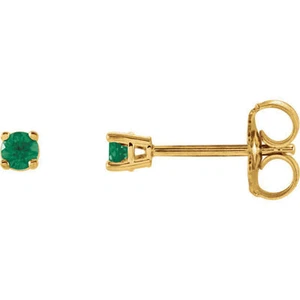 Pendientes redondos de esmeralda de 2,5 mm en oro amarillo de 14 K - Imagen 1 de 2