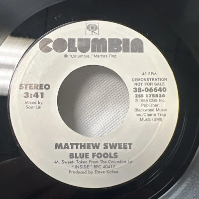 MATTHEW SWEET - Blue Fools -  PROMO 45 7" POP INDIE ROCK Vinyl Record 7” 45 EX! - Image 1 of 4