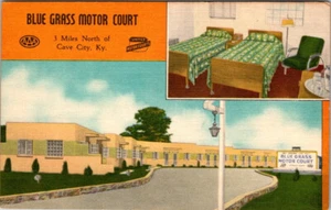CAVE CITY, KENTUCKY - CANCHA DE MOTOR DE HIERBA AZUL - POSTAL DE LINO VINTAGE - Imagen 1 de 2
