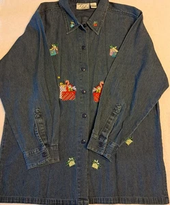 Camisa de Navidad con parche bordado S/M vintage de mezclilla para mujer con botones diseños JJJ - Imagen 1 de 11