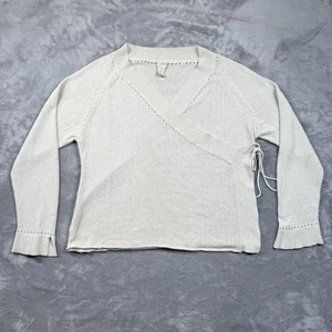Camicetta J Jill avvolgente donna M beige seta nylon cravatta laterale manica lunga boho - Foto 1 di 9