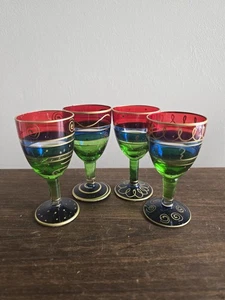 4er Set Vintage Pier 1 Party Handbemalt Mundgeblasen Multicolor Cordials Gläser  - Bild 1 von 12