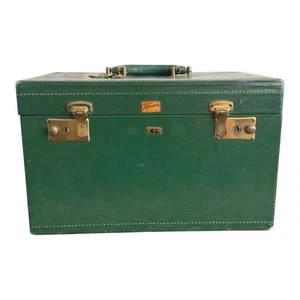 Estuche de tocador vintage Trip-Mode New York cuero verde raro usado - Imagen 1 de 12
