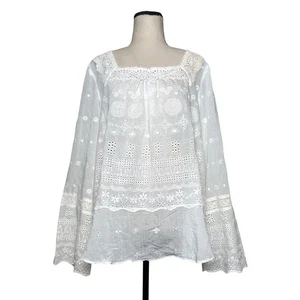 Sundance Eyelet Embroidered Square Neck Boho Peasant Blouse Top Women Large - Picture 1 of 8