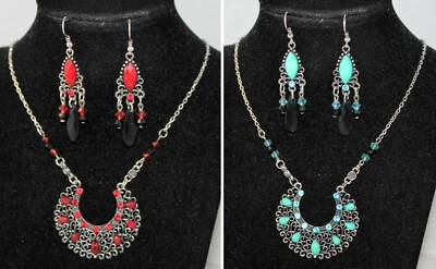 Schmuckset Damen Kette Ohrringe Kristall Strass Silber Vintage NEU - Bild 1 von 3