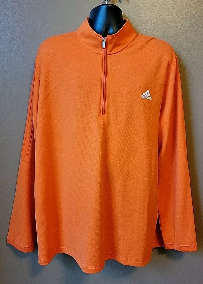 Adidas Sweatshirt Men's 3-Stripes Quarter-Zip Pullover Top Orange Gym | 2XL