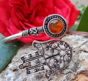 Enchanting Baltic Amber Gemstone Bangle Lot,Adjustable Humsa Bangle Bracelet~ - Picture 1 of 3