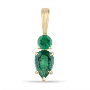 3.15tcw Natural Zambian Emerald Toi et Moi Teardrop & Round Cut Pendant 14K - Picture 1 of 9