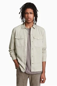 All Saints Men's Grey Cotton Dyed Spotter Long Sleeve Shirt Overshirt Size M - Picture 1 of 15