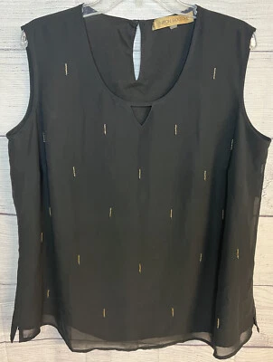 Blusa feminina preta forrada malha dourada acento sem mangas Nipon Boutique tamanho 1X - Imagem 1 de 4