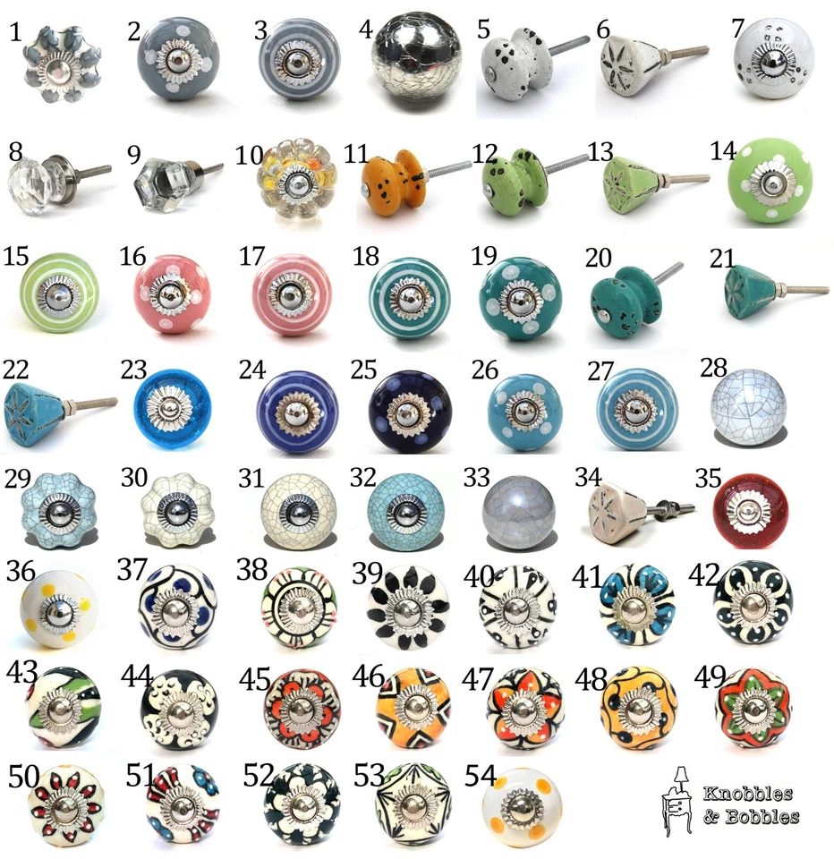 Small chic cupboard door knobs handles drawer pulls. Ceramic knobs and glass - Image 1 of 1