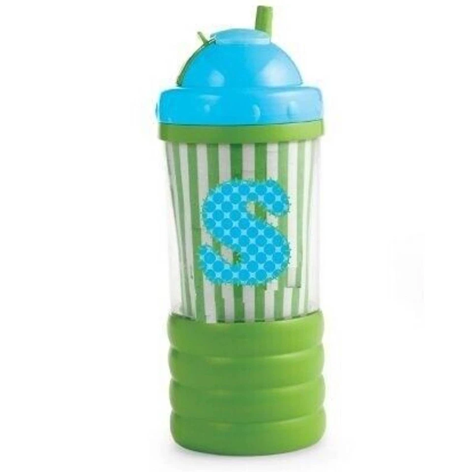 Taza para sorber Mud Pie Initial Baby Sip N' Munch con letra de paja S azul verde 4182  Foto 1 de 1