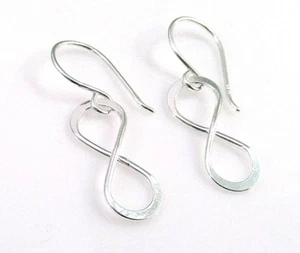 Handmade 925 Sterling Silver Delicate Infinity Sign Drop Earrings With Gift Bag - Picture 1 of 5