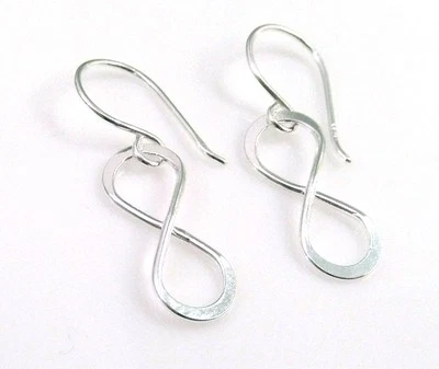 Handmade 925 Sterling Silver Delicate Infinity Sign Drop Earrings With Gift Bag - Image 1 of 4