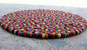 160 cm Diameter multi color carpet felt ball rug-carpet-handmade rug from Nepal  - Picture 1 of 9