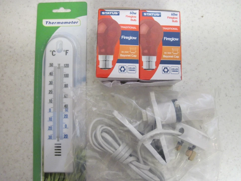 Kit de incubadora de pollos soporte lámpara 2 x 60 vatios bombillas codorniz pollo termómetro Foto 1 de 1