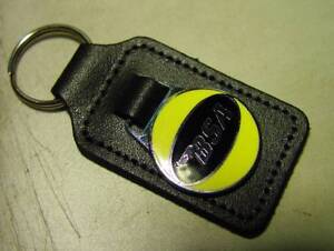BSA Motorcycle, Leather Stitched Key Tag, Ring, Black on Yellow , UK Made, F/SH