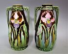Pair of FRIE ONNAING FRENCH Art Nouveau Majolica Vases c. 1900 antique porcelain