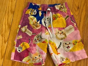 Boys Swim Trunks Shorts Space Taco Burrito Cat Size 10 Medium - Picture 1 of 3