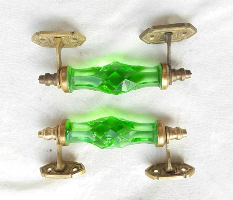2Pc Vintage Antique Style Beautiful Crystal /Cut Glass Door Handles, Collectible Cover